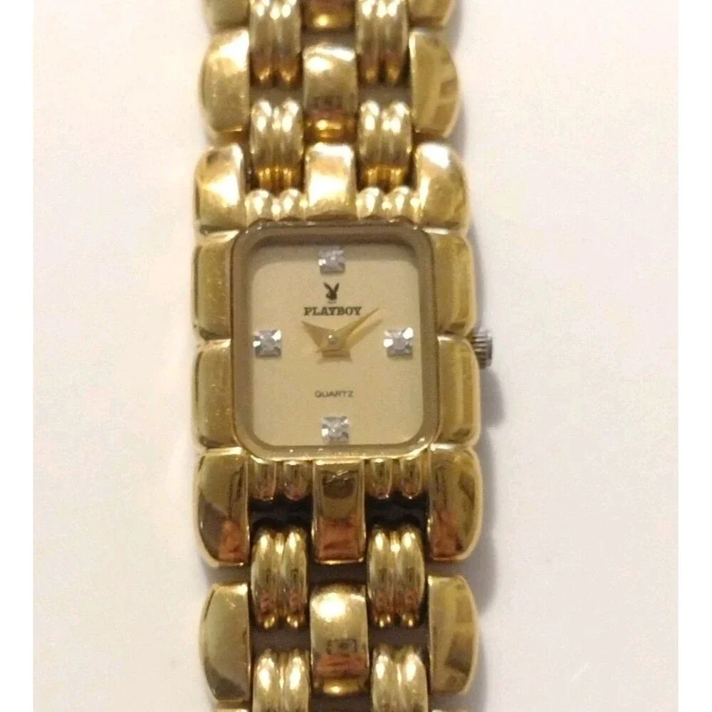 Vintage Playboy Gold Tone Time Force Swiss Watch Womens 20mm Quartz